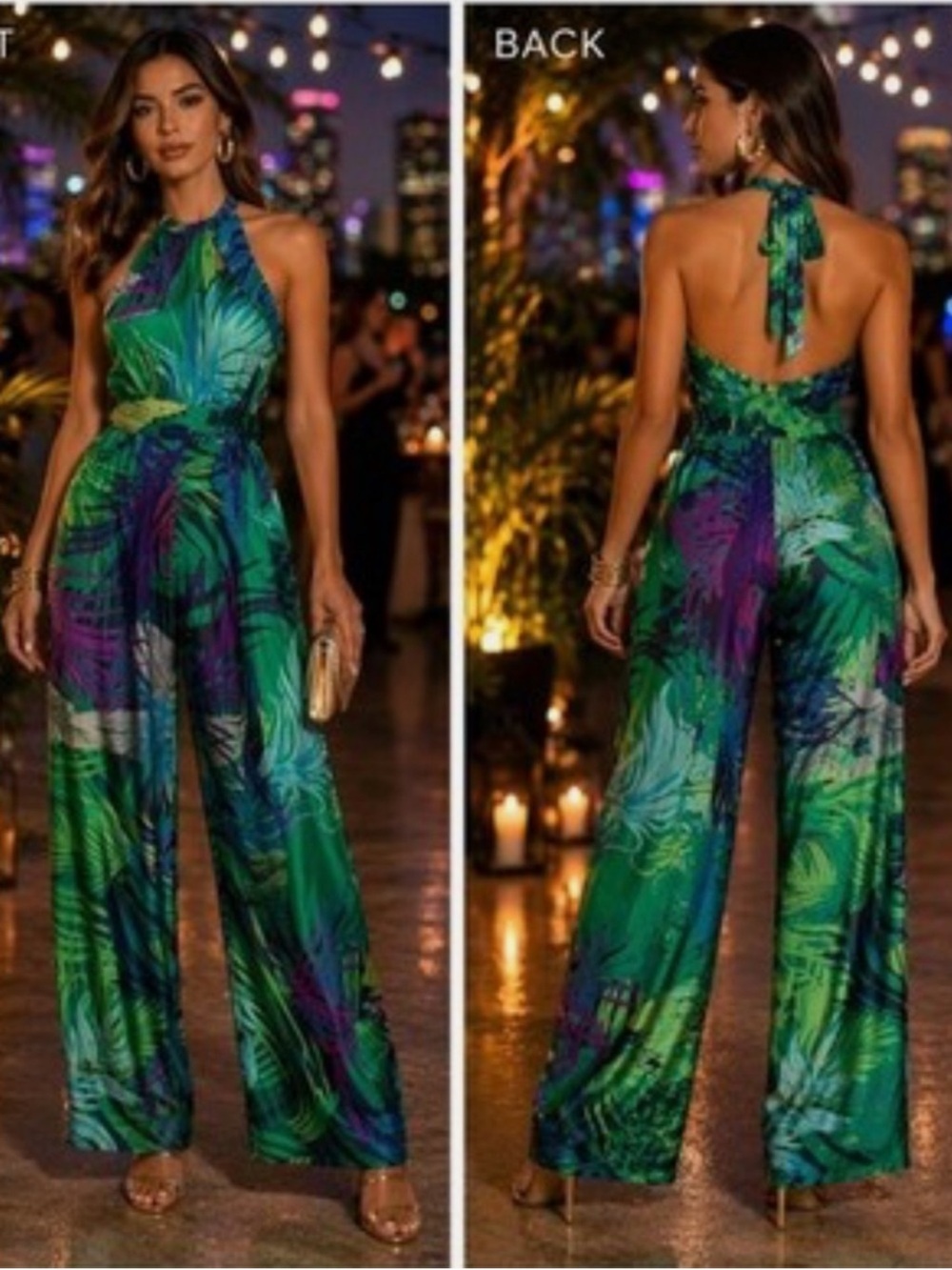 Zara Multicolor Tropical Halter Jumpsuit 🌴Size: Small - Picture 4 of 11